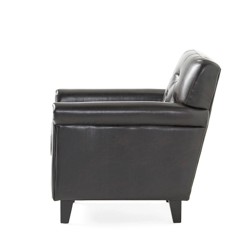 Fauteuil club capitonné en similicuir marron avec assise rembourrée