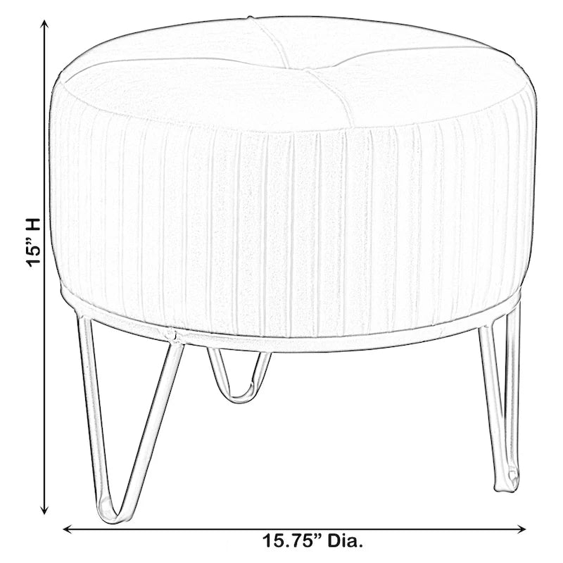 Pouffe rond en velours plissé avec pieds épingle dorés Crème Rose Noir