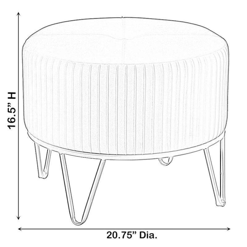 Pouffe rond en velours plissé avec pieds épingle dorés Crème Rose Noir