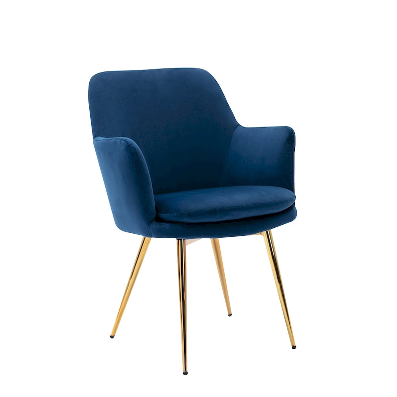 Fauteuil d'appoint en velours avec pieds en métal doré bleu