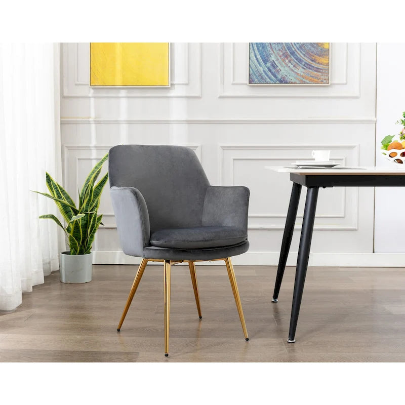 Fauteuil d'appoint en velours avec pieds en métal doré bleu
