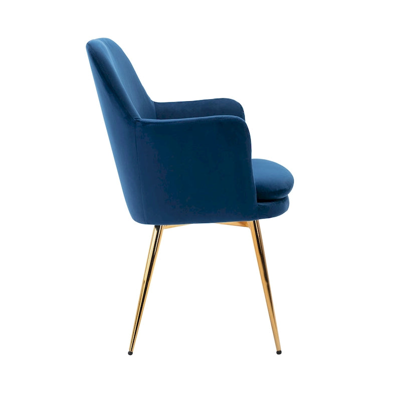 Fauteuil d'appoint en velours avec pieds en métal doré bleu