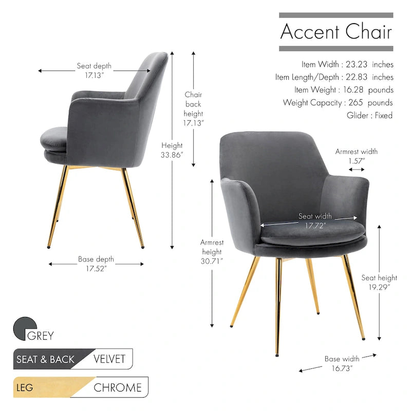Fauteuil d'appoint en velours avec pieds en métal doré bleu