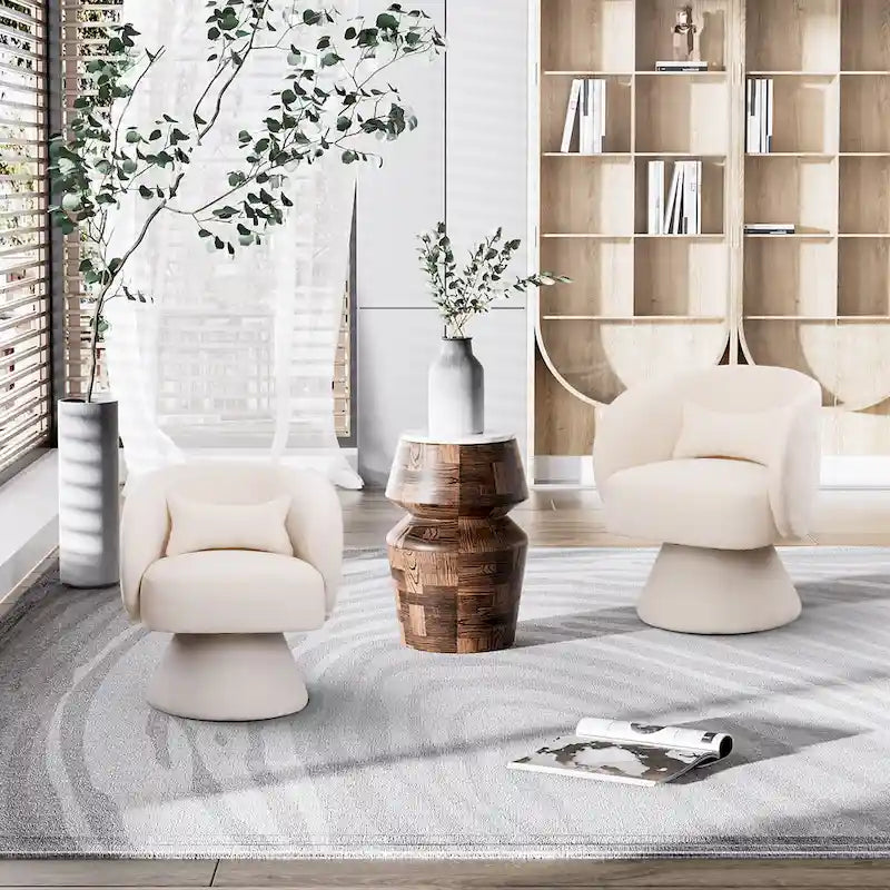 Fauteuil pivotant à 360° en lin avec oreiller