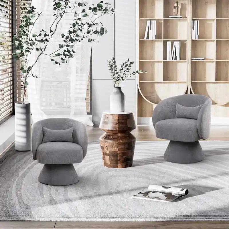 Fauteuil pivotant à 360° en lin avec oreiller