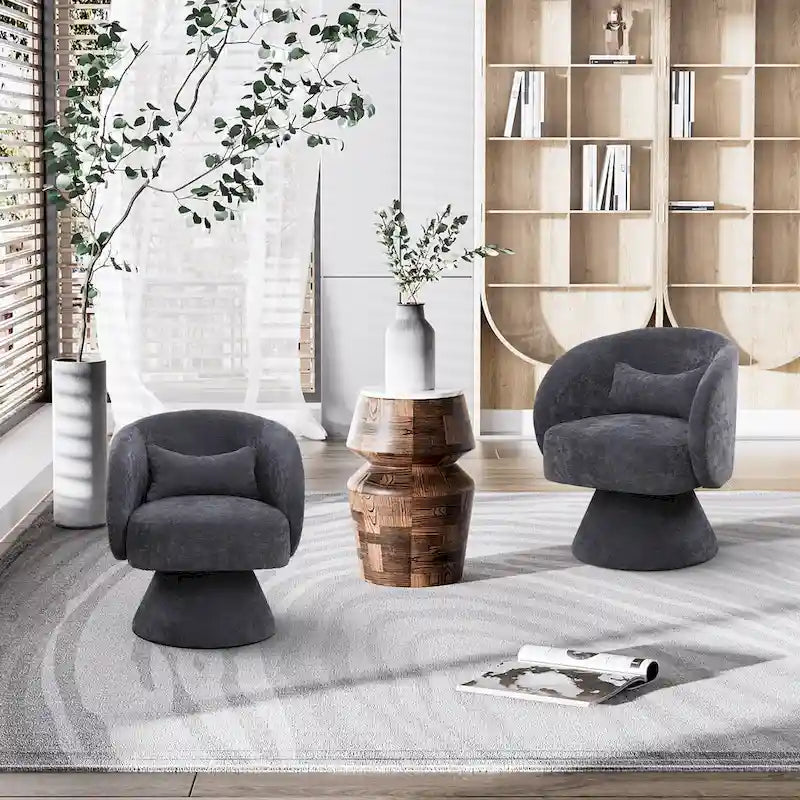 Fauteuil pivotant à 360° en lin avec oreiller