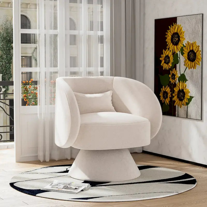 Fauteuil pivotant à 360° en lin avec oreiller