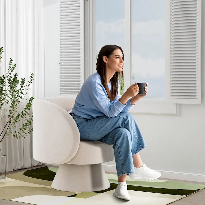 Fauteuil pivotant à 360° en lin avec oreiller
