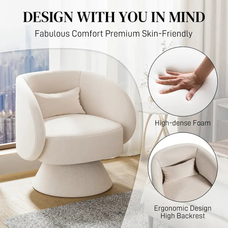Fauteuil pivotant à 360° en lin avec oreiller