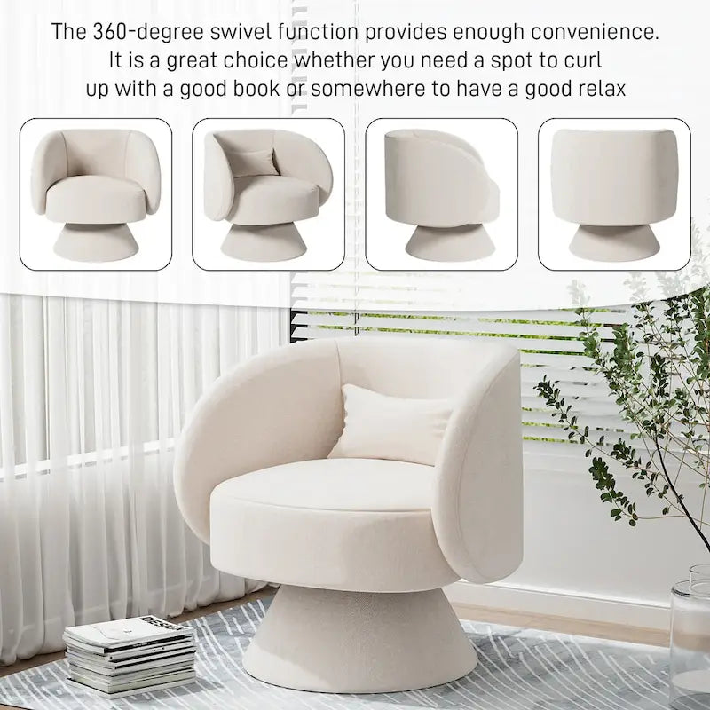 Fauteuil pivotant à 360° en lin avec oreiller