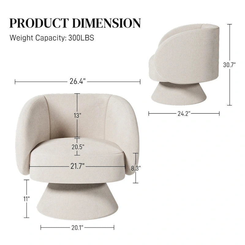 Fauteuil pivotant à 360° en lin avec oreiller