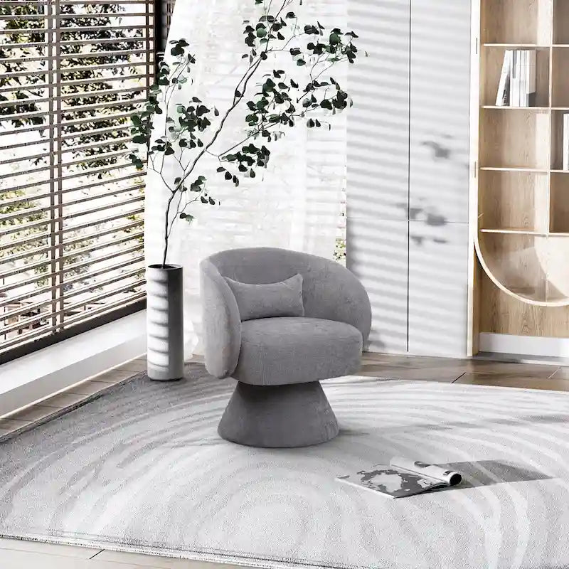 Fauteuil pivotant à 360° en lin avec oreiller