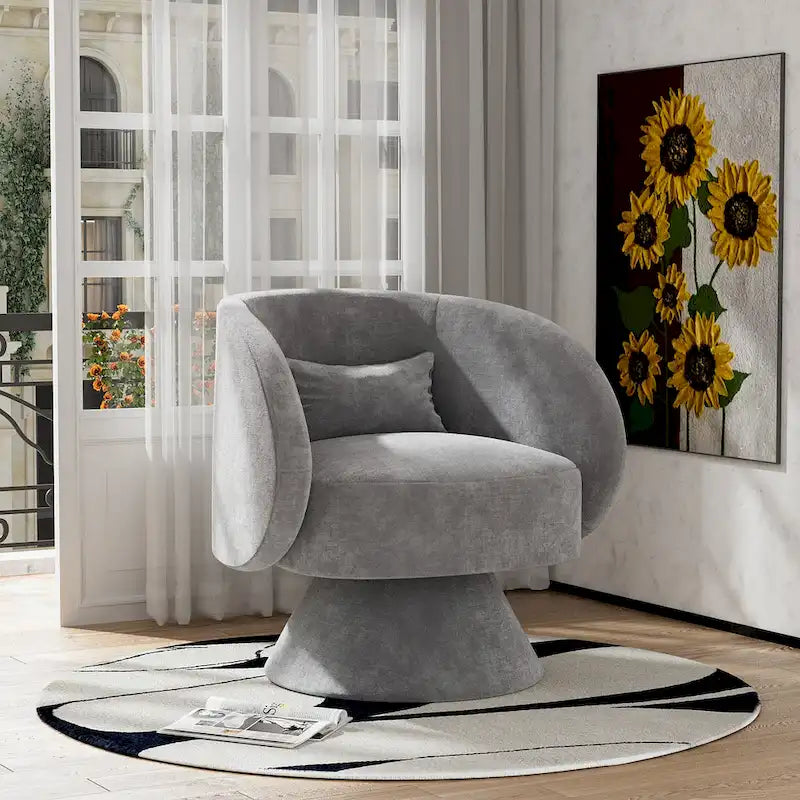 Fauteuil pivotant à 360° en lin avec oreiller