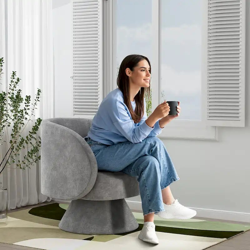 Fauteuil pivotant à 360° en lin avec oreiller