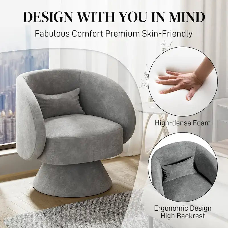 Fauteuil pivotant à 360° en lin avec oreiller