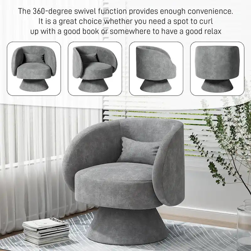 Fauteuil pivotant à 360° en lin avec oreiller
