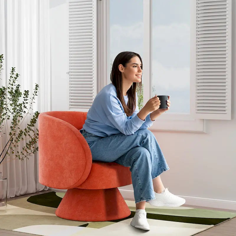 Fauteuil pivotant à 360° en lin avec oreiller