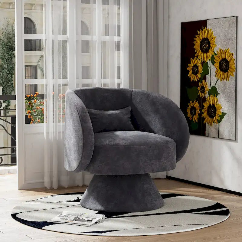 Fauteuil pivotant à 360° en lin avec oreiller