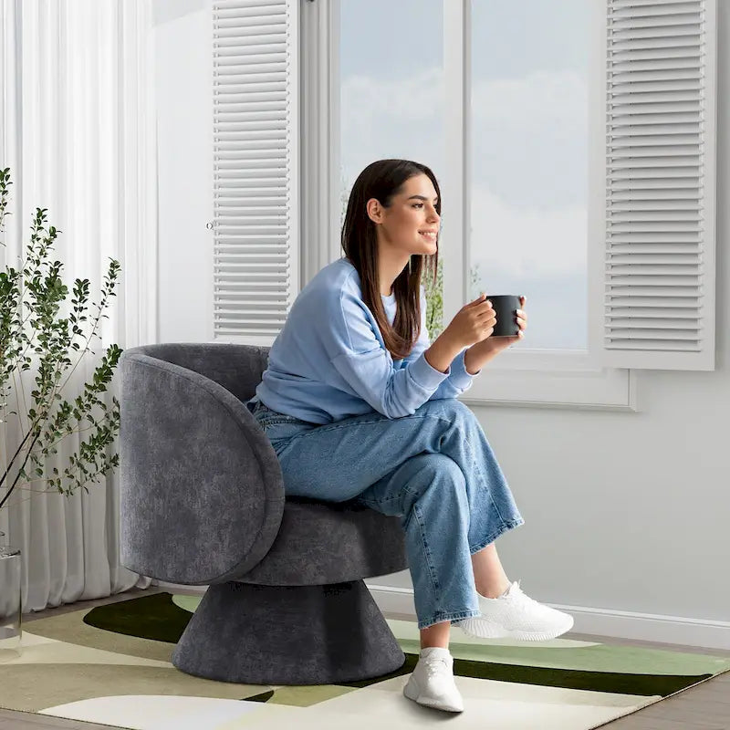 Fauteuil pivotant à 360° en lin avec oreiller