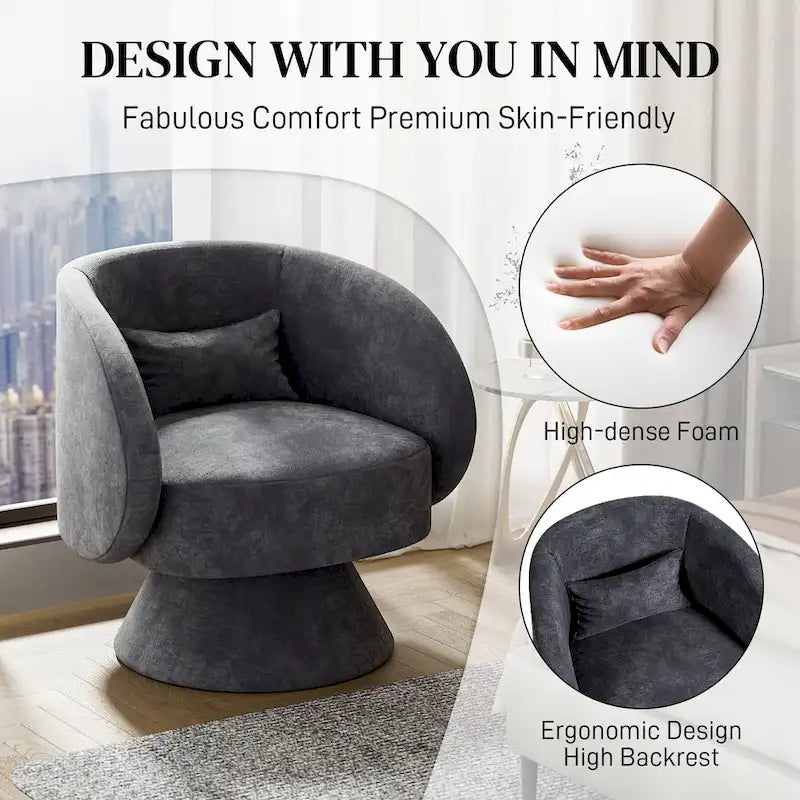 Fauteuil pivotant à 360° en lin avec oreiller