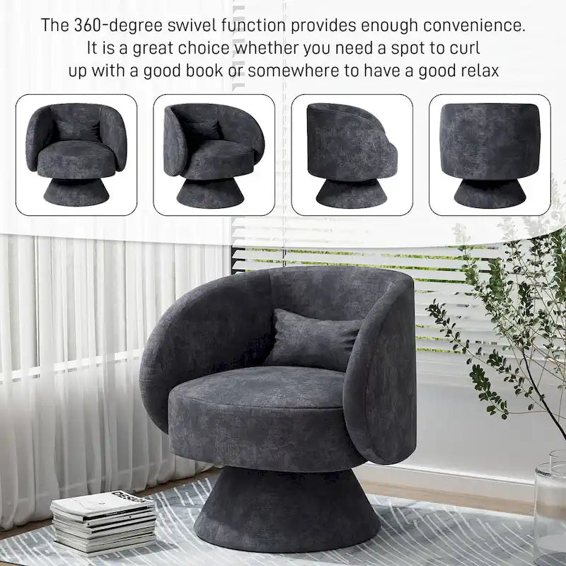 Fauteuil pivotant à 360° en lin avec oreiller