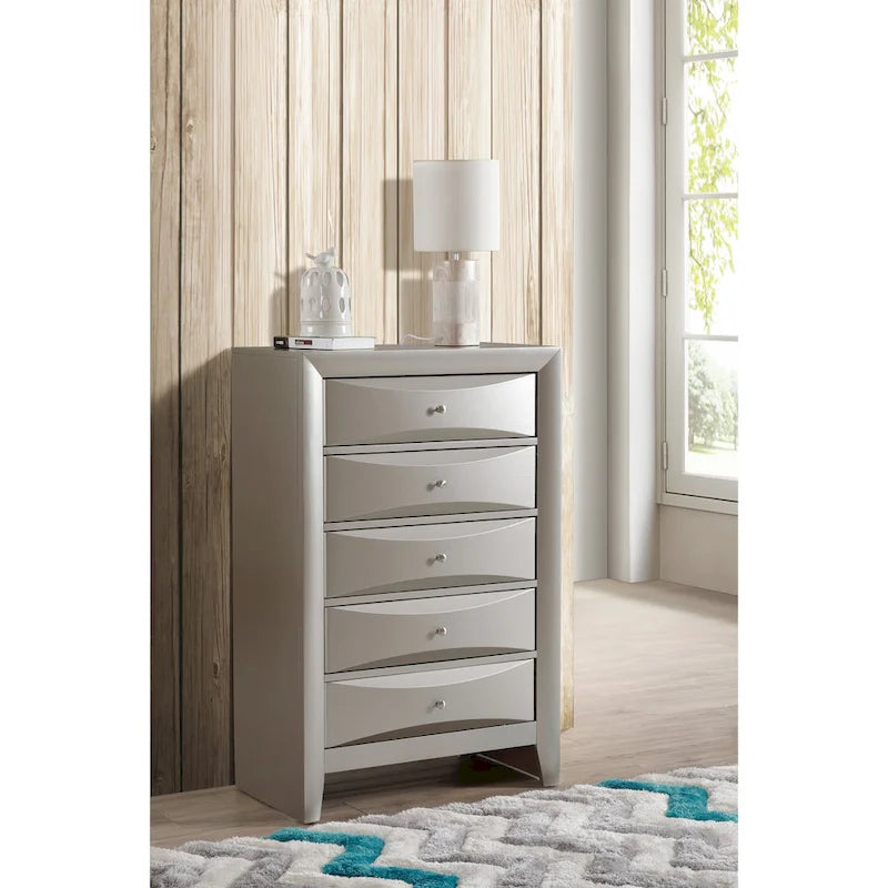 Commode 5 tiroirs pour chambre avec placage en bois véritable multicolore