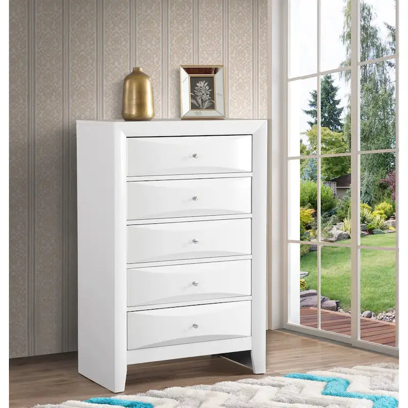 Commode 5 tiroirs pour chambre avec placage en bois véritable multicolore