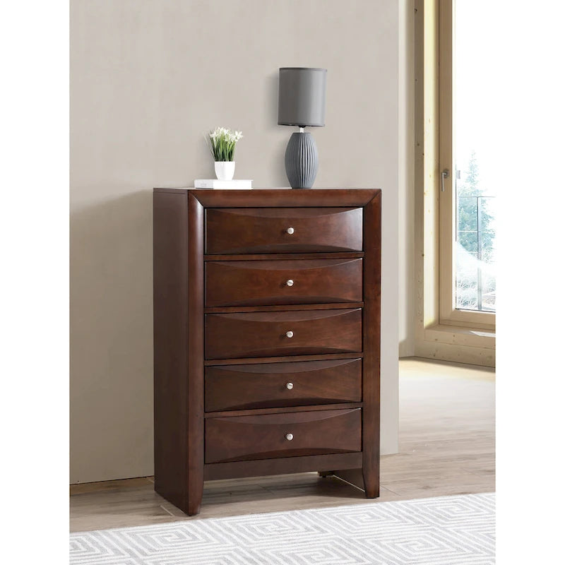 Commode 5 tiroirs pour chambre avec placage en bois véritable multicolore