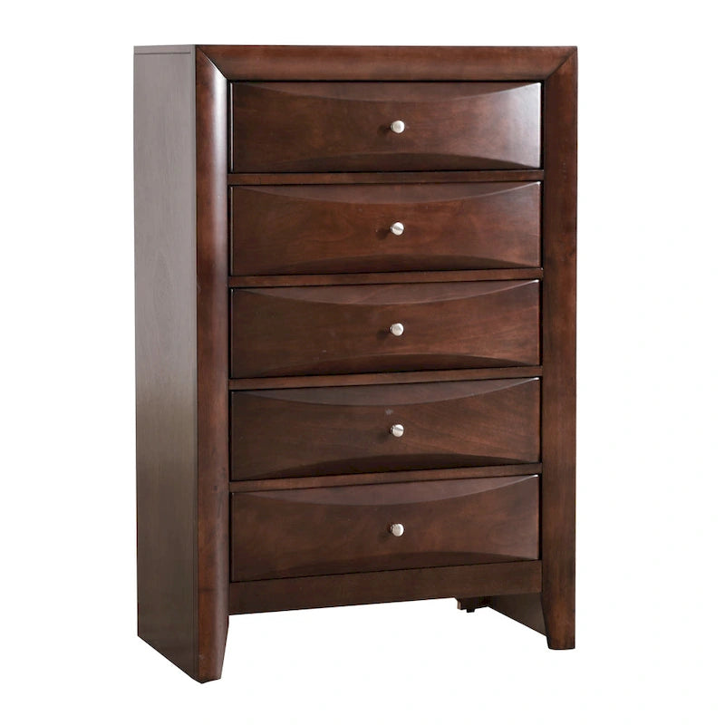 Commode 5 tiroirs pour chambre avec placage en bois véritable multicolore