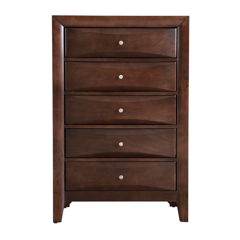Commode 5 tiroirs pour chambre avec placage en bois véritable multicolore