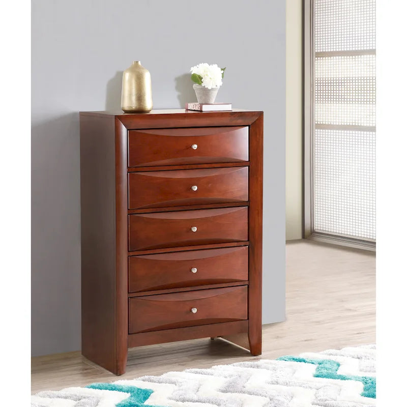 Commode 5 tiroirs pour chambre avec placage en bois véritable multicolore