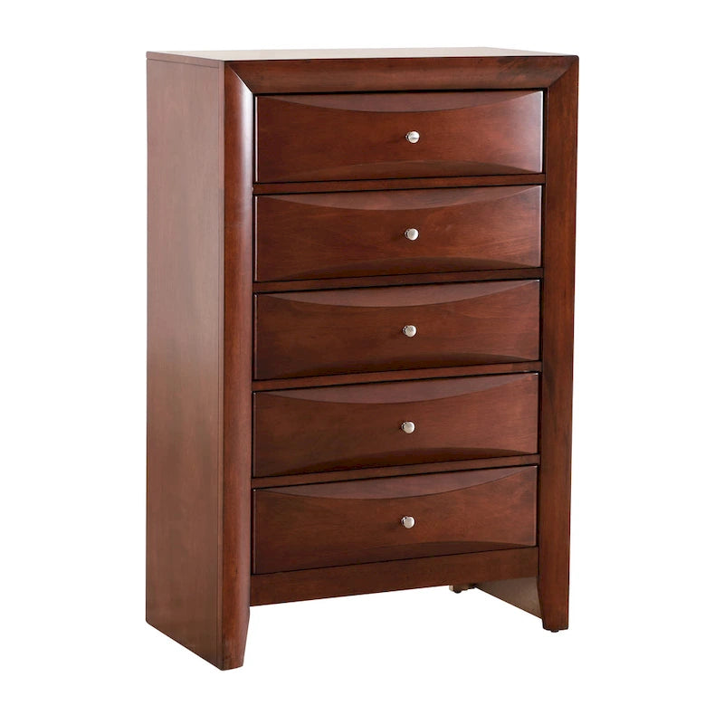 Commode 5 tiroirs pour chambre avec placage en bois véritable multicolore