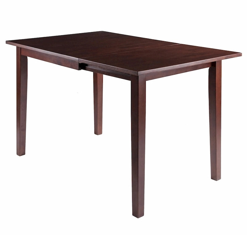 Table à manger extensible en bois noyer brun avec abattants et pieds droits