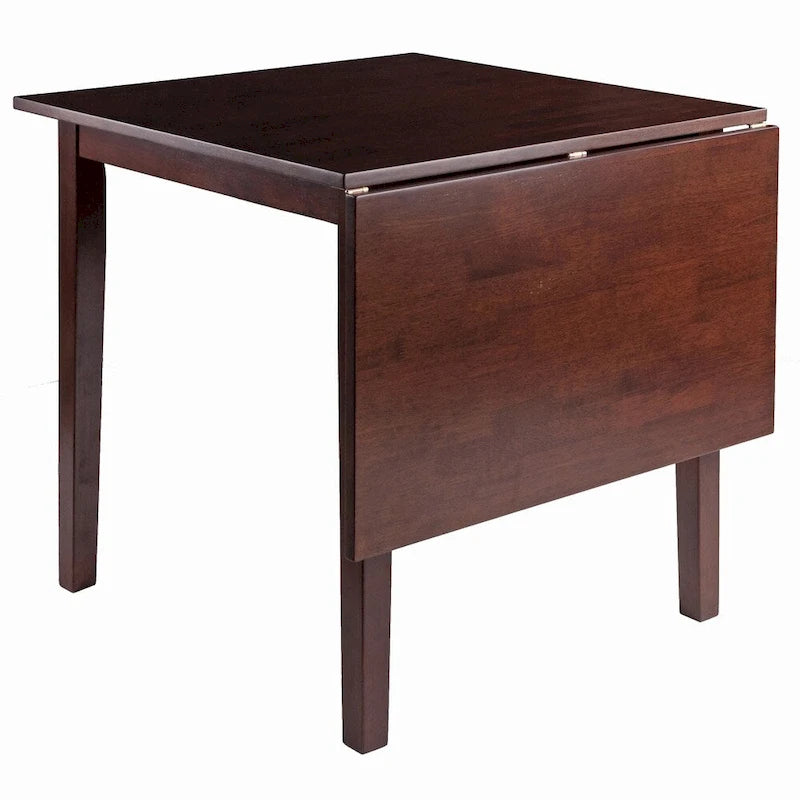 Table à manger extensible en bois noyer brun avec abattants et pieds droits