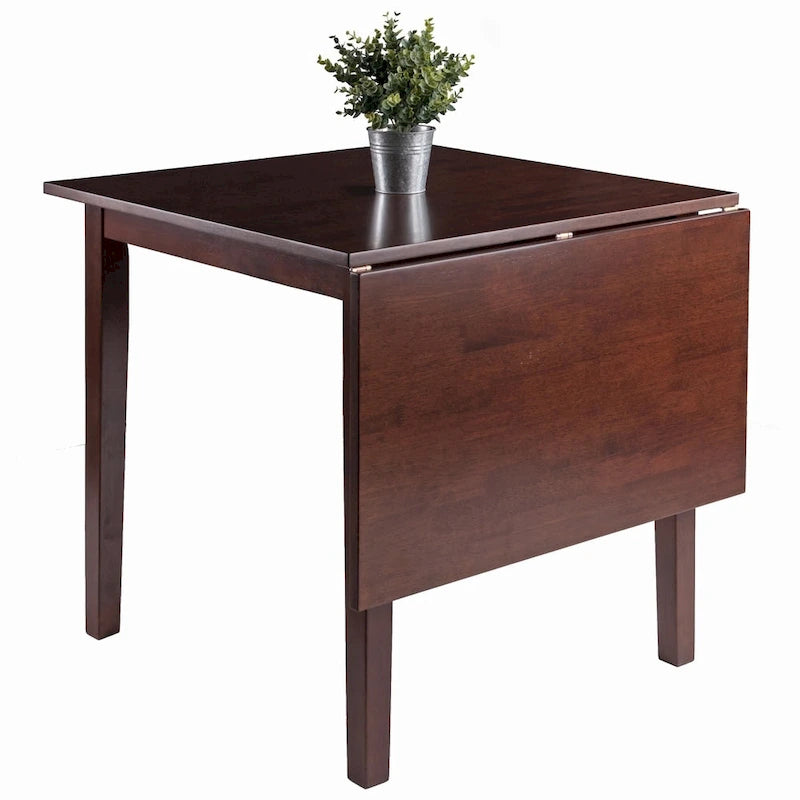Table à manger extensible en bois noyer brun avec abattants et pieds droits
