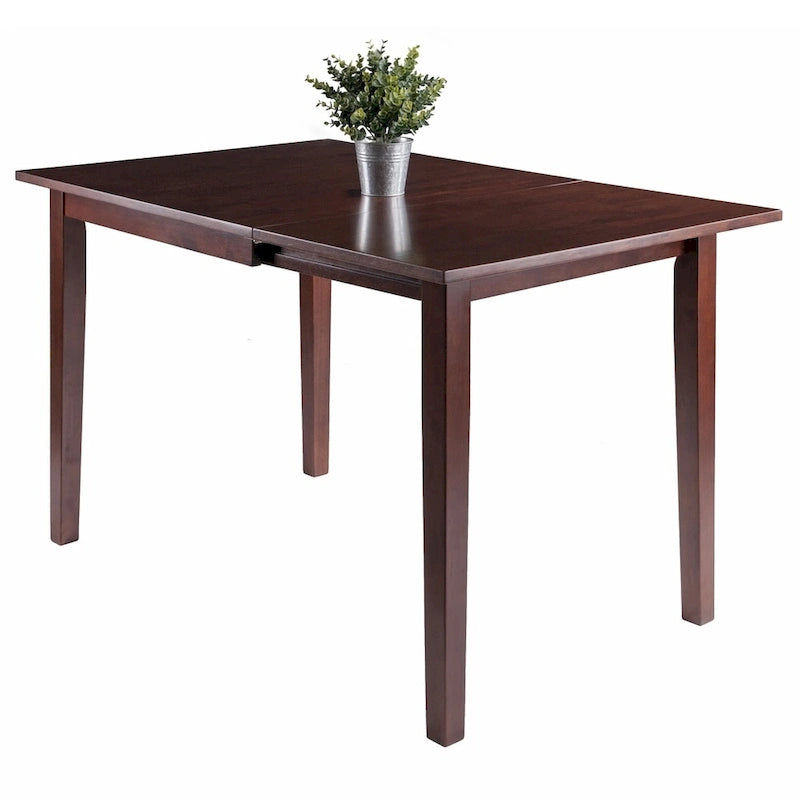 Table à manger extensible en bois noyer brun avec abattants et pieds droits