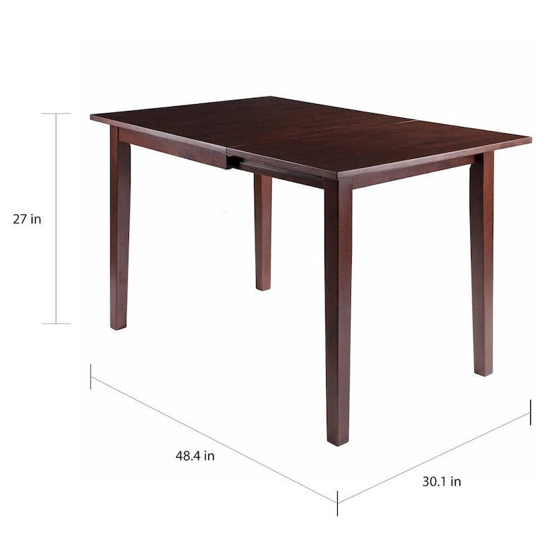 Table à manger extensible en bois noyer brun avec abattants et pieds droits