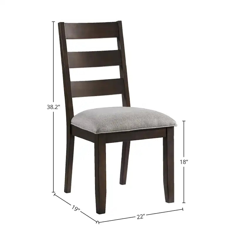 Chaise de salle à manger à dossier échelle avec assise capitonnée grise en noyer