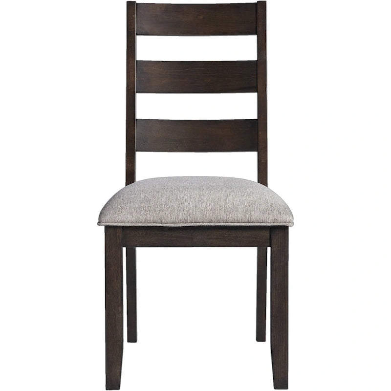 Chaise de salle à manger à dossier échelle avec assise capitonnée grise en noyer