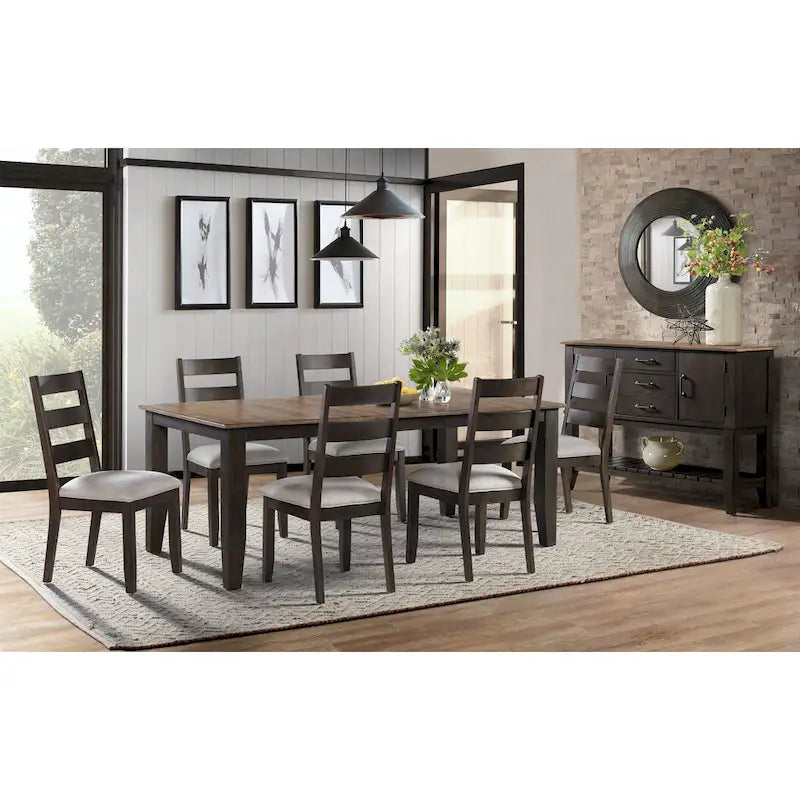 Chaise de salle à manger à dossier échelle avec assise capitonnée grise en noyer