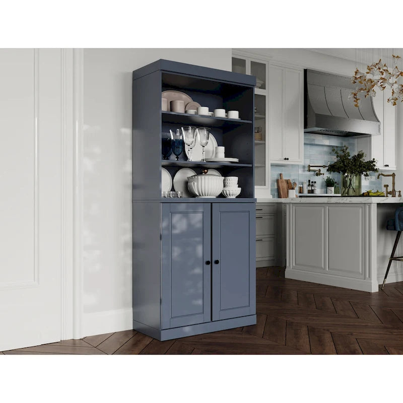 Vaisselier de cuisine en bois massif avec portes vitrées et étagères réglables