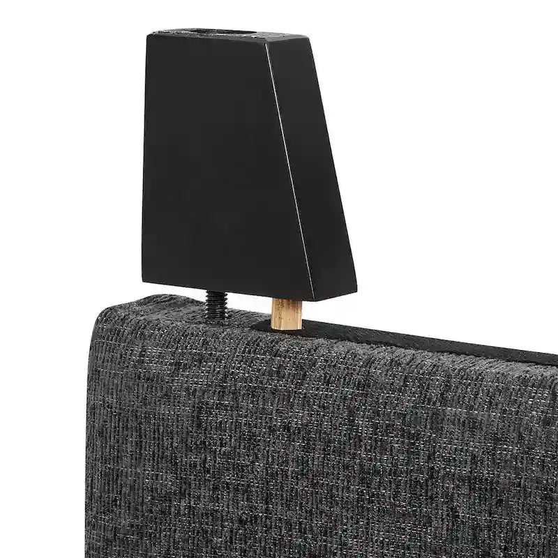 Lit plateforme rembourré gris foncé avec tête de lit capitonnée haute