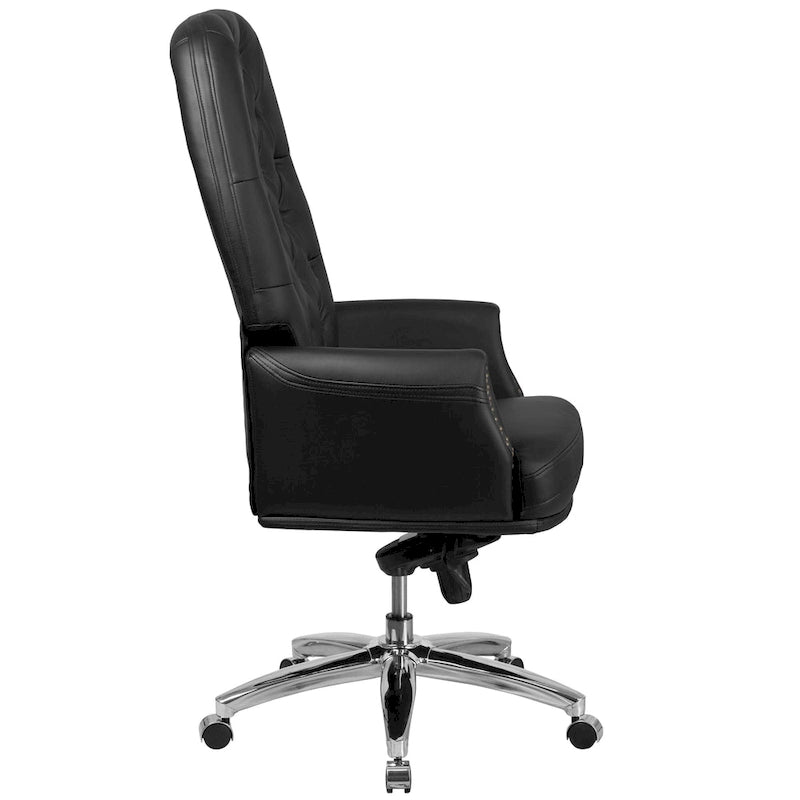 Chaise de bureau ergonomique pivotante en cuir capitonné noir à dossier haut de direction