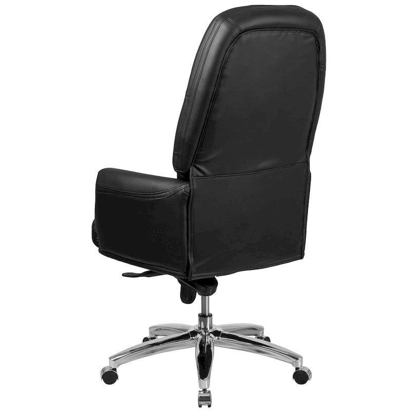 Chaise de bureau ergonomique pivotante en cuir capitonné noir à dossier haut de direction