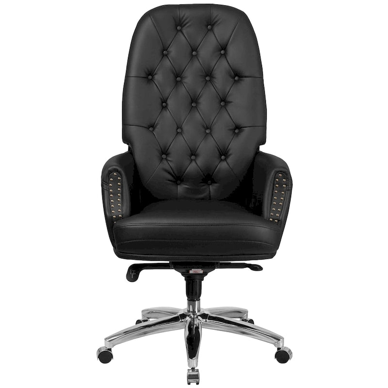 Chaise de bureau ergonomique pivotante en cuir capitonné noir à dossier haut de direction