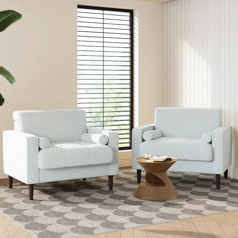 Fauteuil d'appoint en velours côtelé Mid-Century avec coussin cylindrique et pieds en bois