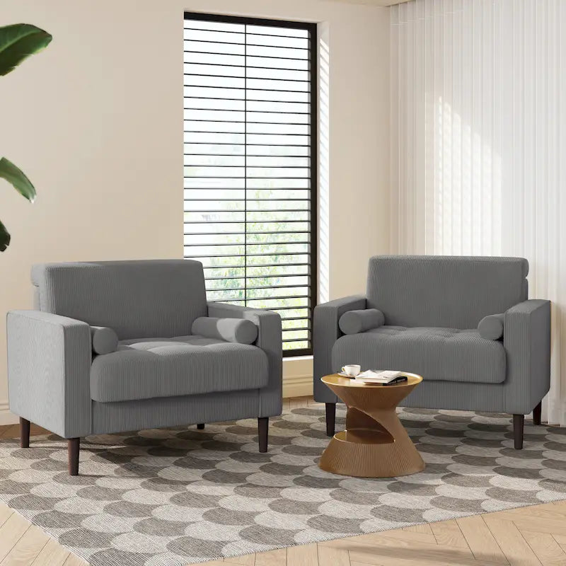Fauteuil d'appoint en velours côtelé Mid-Century avec coussin cylindrique et pieds en bois
