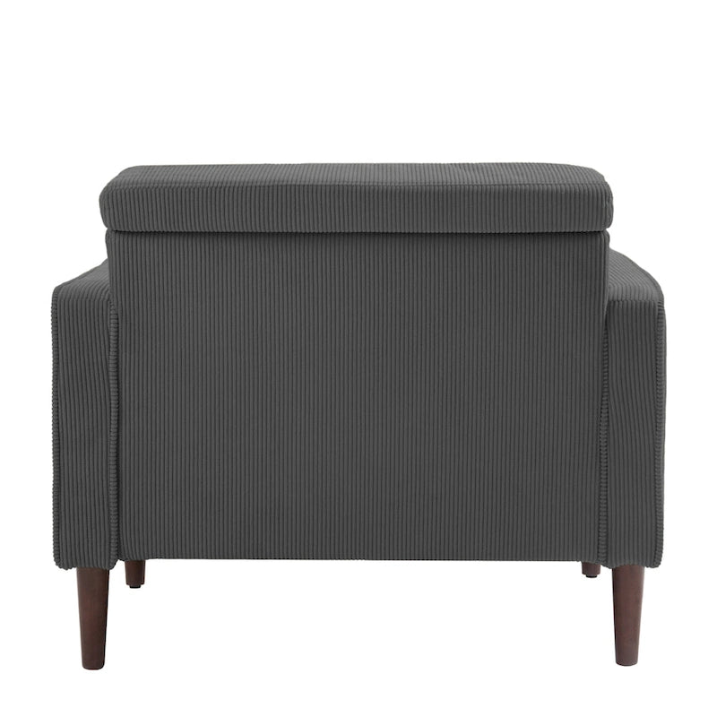 Fauteuil d'appoint en velours côtelé Mid-Century avec coussin cylindrique et pieds en bois