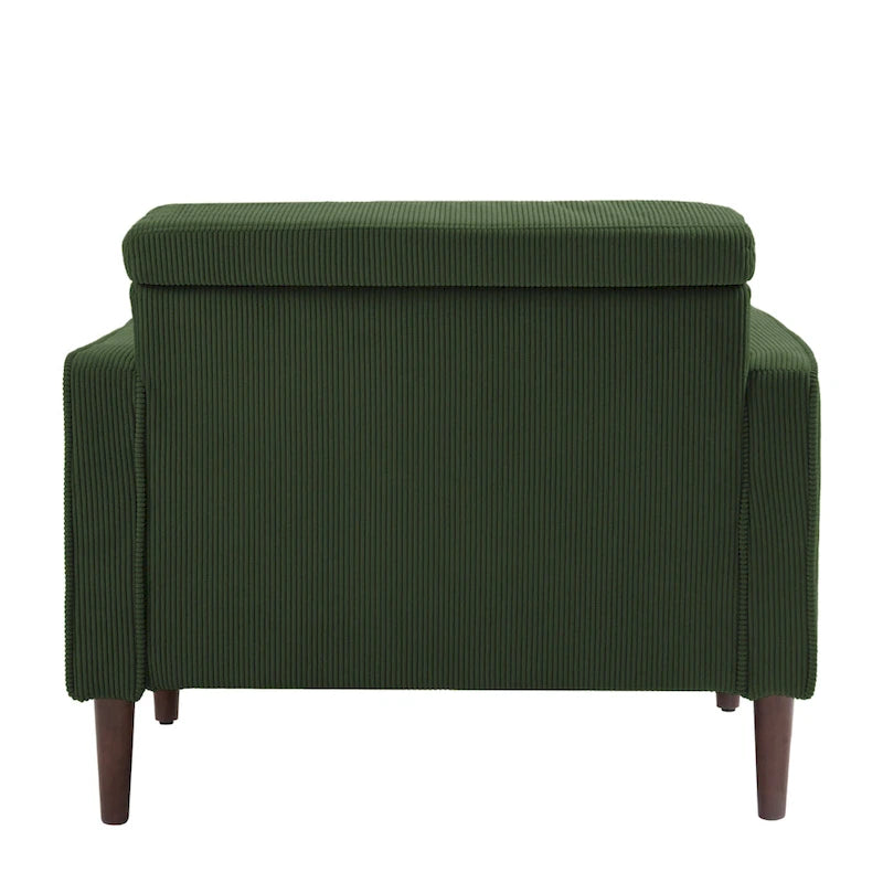 Fauteuil d'appoint en velours côtelé Mid-Century avec coussin cylindrique et pieds en bois