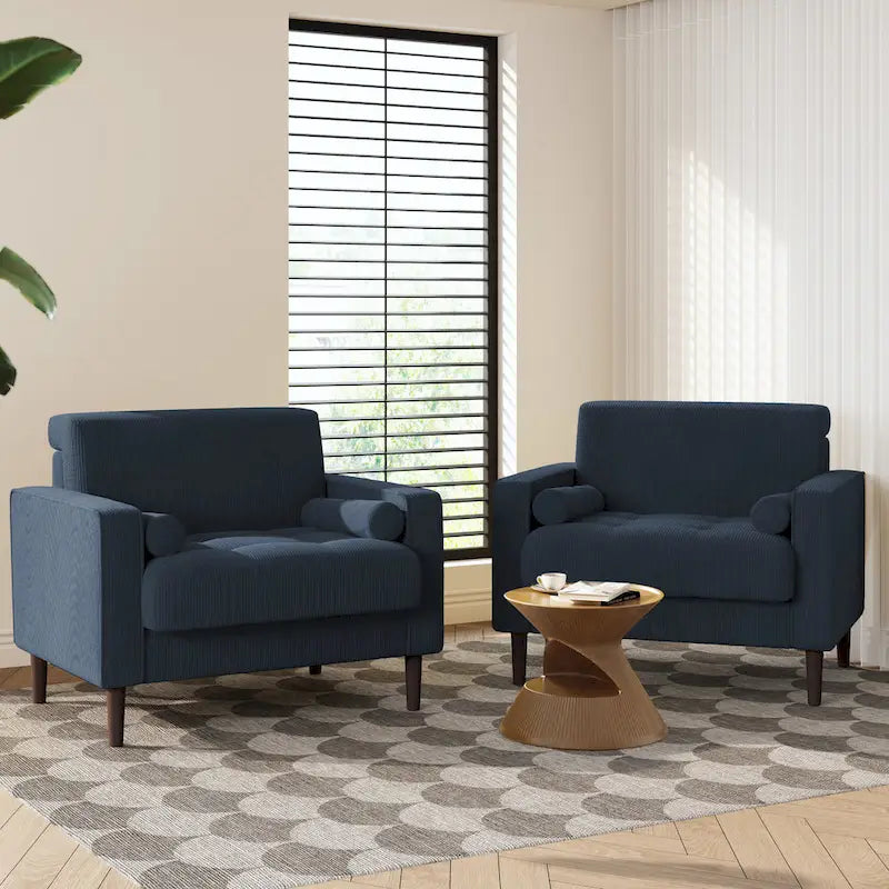 Fauteuil d'appoint en velours côtelé Mid-Century avec coussin cylindrique et pieds en bois